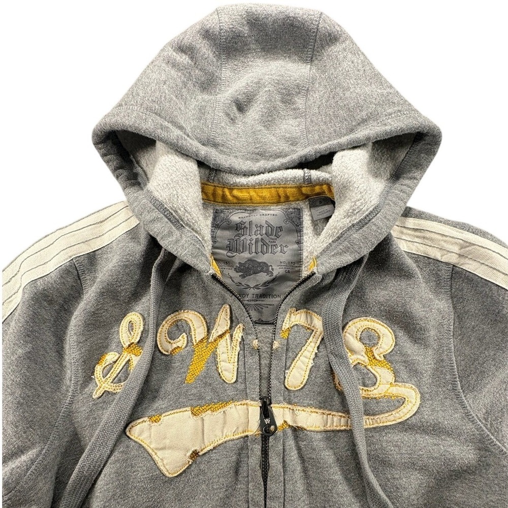 Slade Wilder Mens Gray Full Zip Hoodie "GWT 73" Graphic Stripe Sleeve Size S